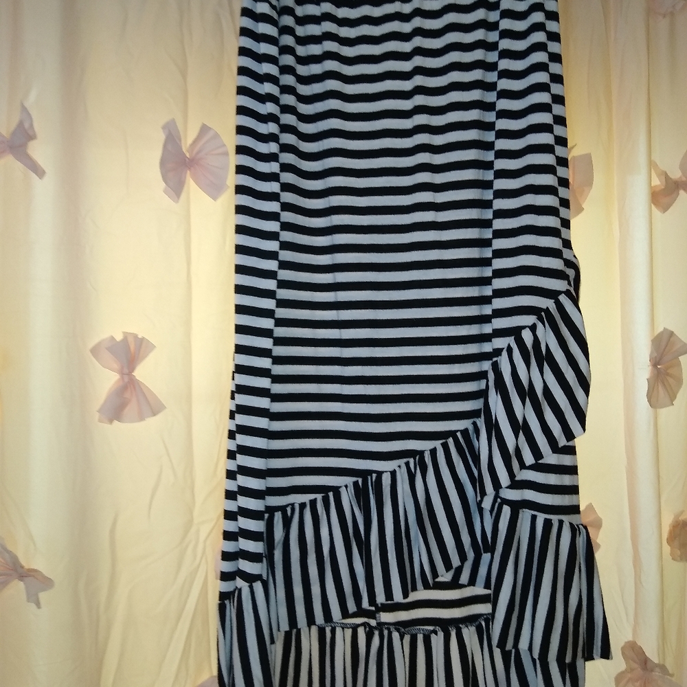Women's black and white striped skirt with ruffle from Dress Barn.
